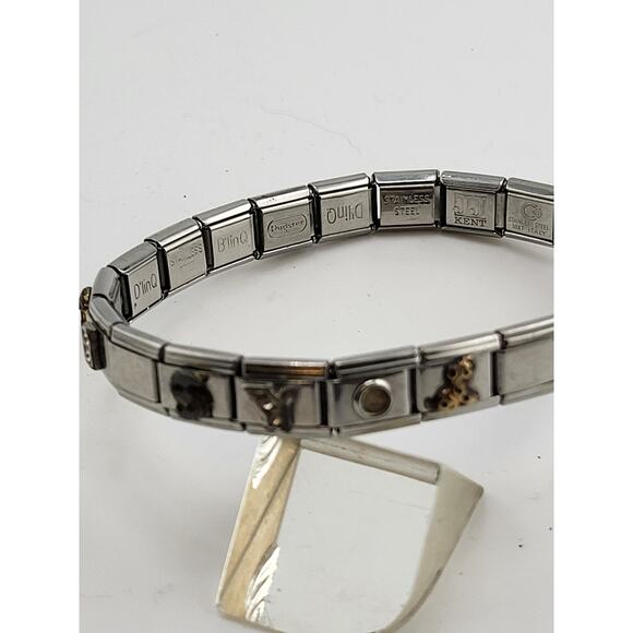 Italian Stainless Steel Charm Link Bracelet Mix Brand Custom Stretch 1990s - Picture 1 of 12